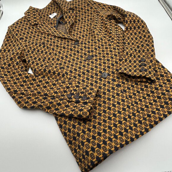 CAbi Kensington Proper Medallion Jacket Sz S VTG Knit Navy & Mustard - Picture 4 of 11